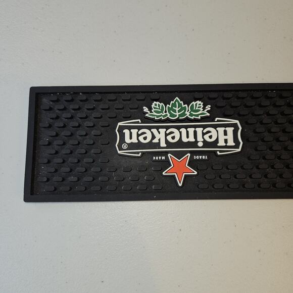 Heineken Beer Rubber Bar Mat Drip Rail Runner 20.75" X 3.25" Black Red Star Pub - Picture 3 of 9